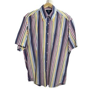 Viyella London Multicolored Striped Button Down Shirt Mens Short Sleeves Casual